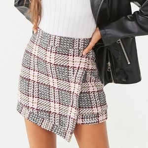 Tweed Plaid Mock Wrap Skirt